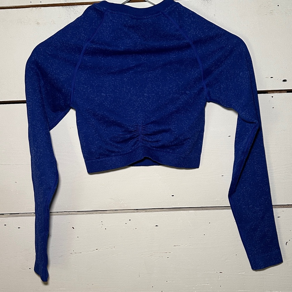 Gymshark Adapt Fleck Seamless Blue Long Sleeve Crop Top - Picture 6 of 9